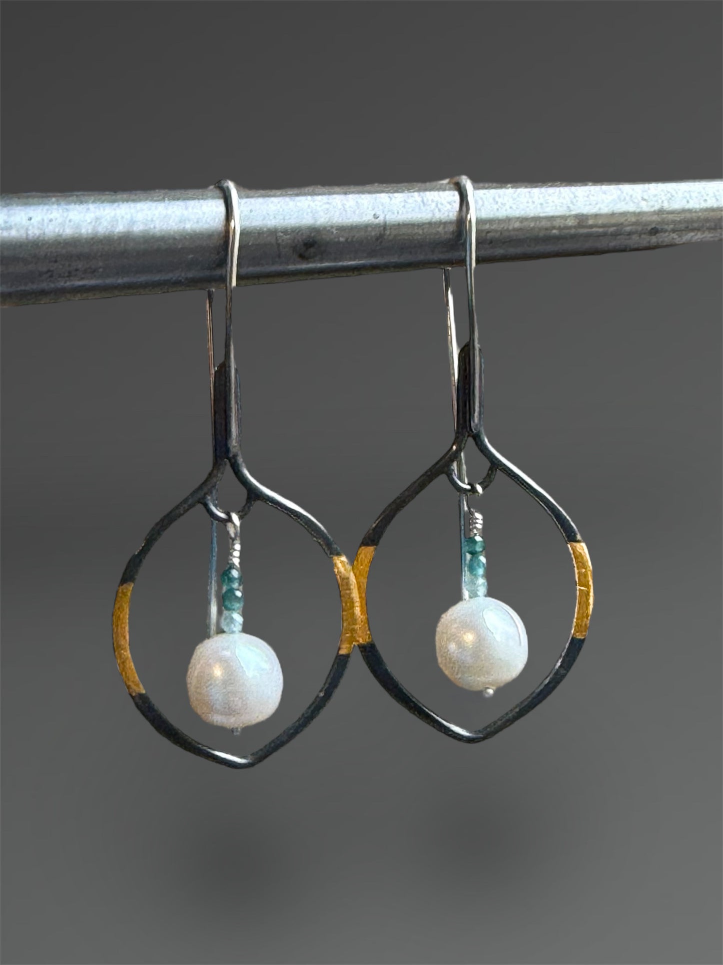 Pearl Petal Earrings with Grandidierite and 24k Gold Keum-Boo