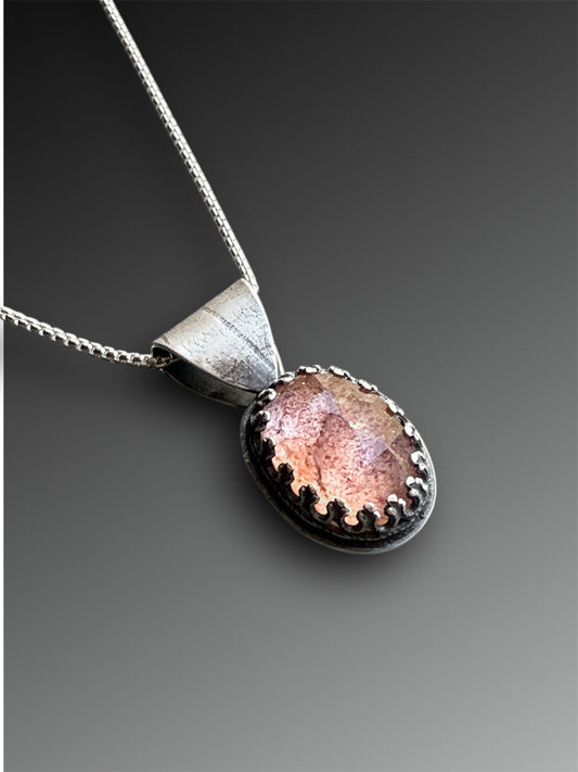 Strawberry Quartz Pendant with Leaf on the Reverse