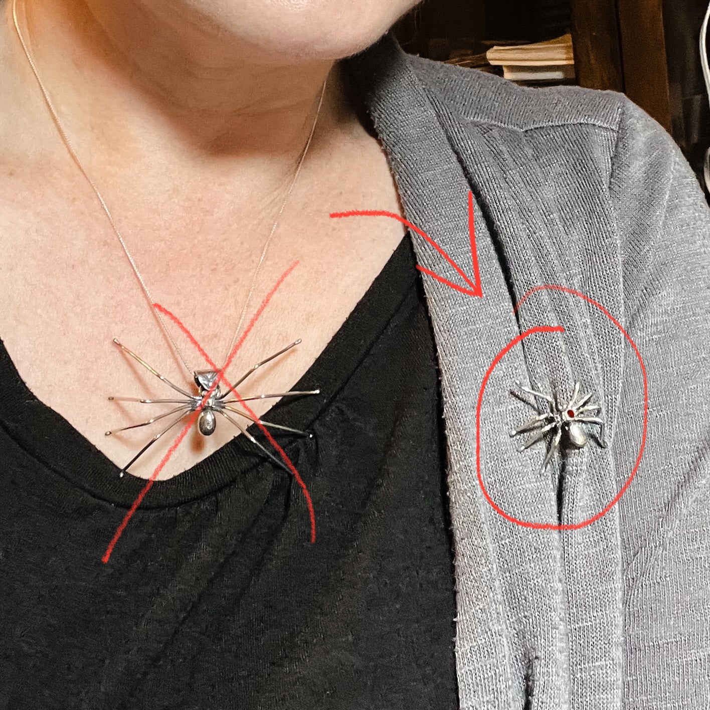 Sterling Silver Spider with Garnet