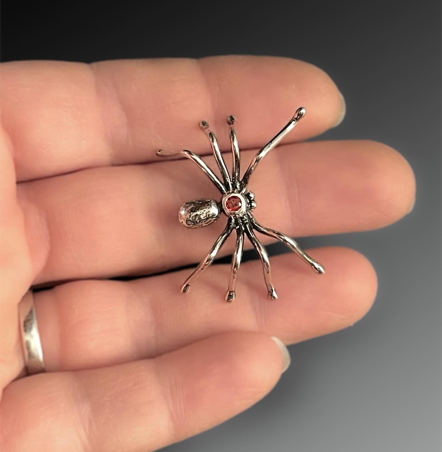 Sterling Silver Spider with Garnet