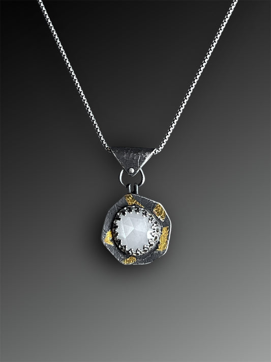 White Moonstone Hollow Form Pendant with Keum-Boo