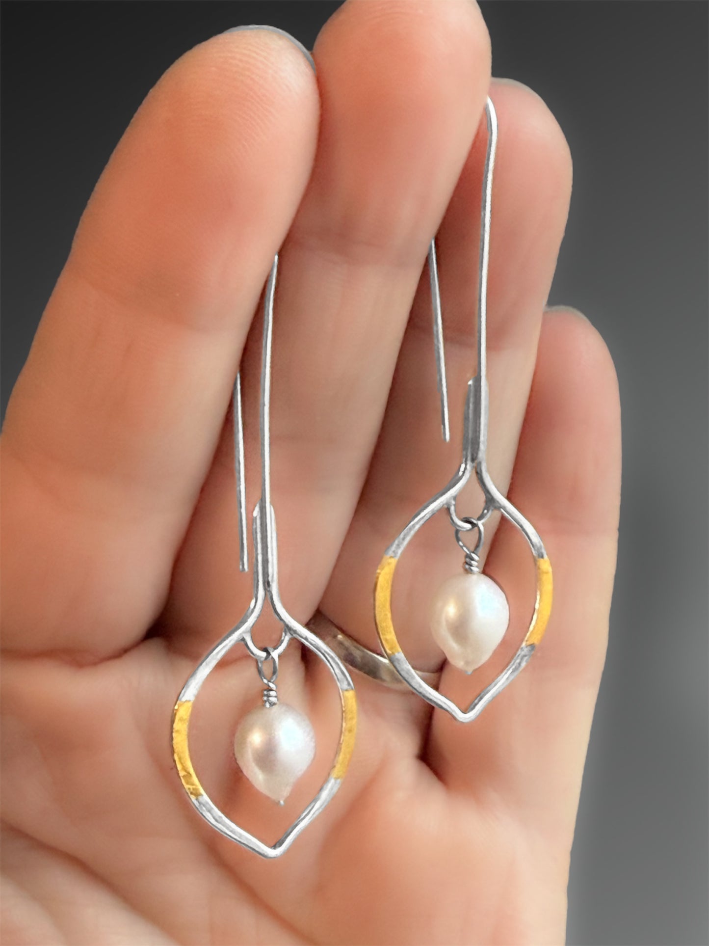 Baroque Pearl Petal Earrings with 24k Gold Keum-Boo