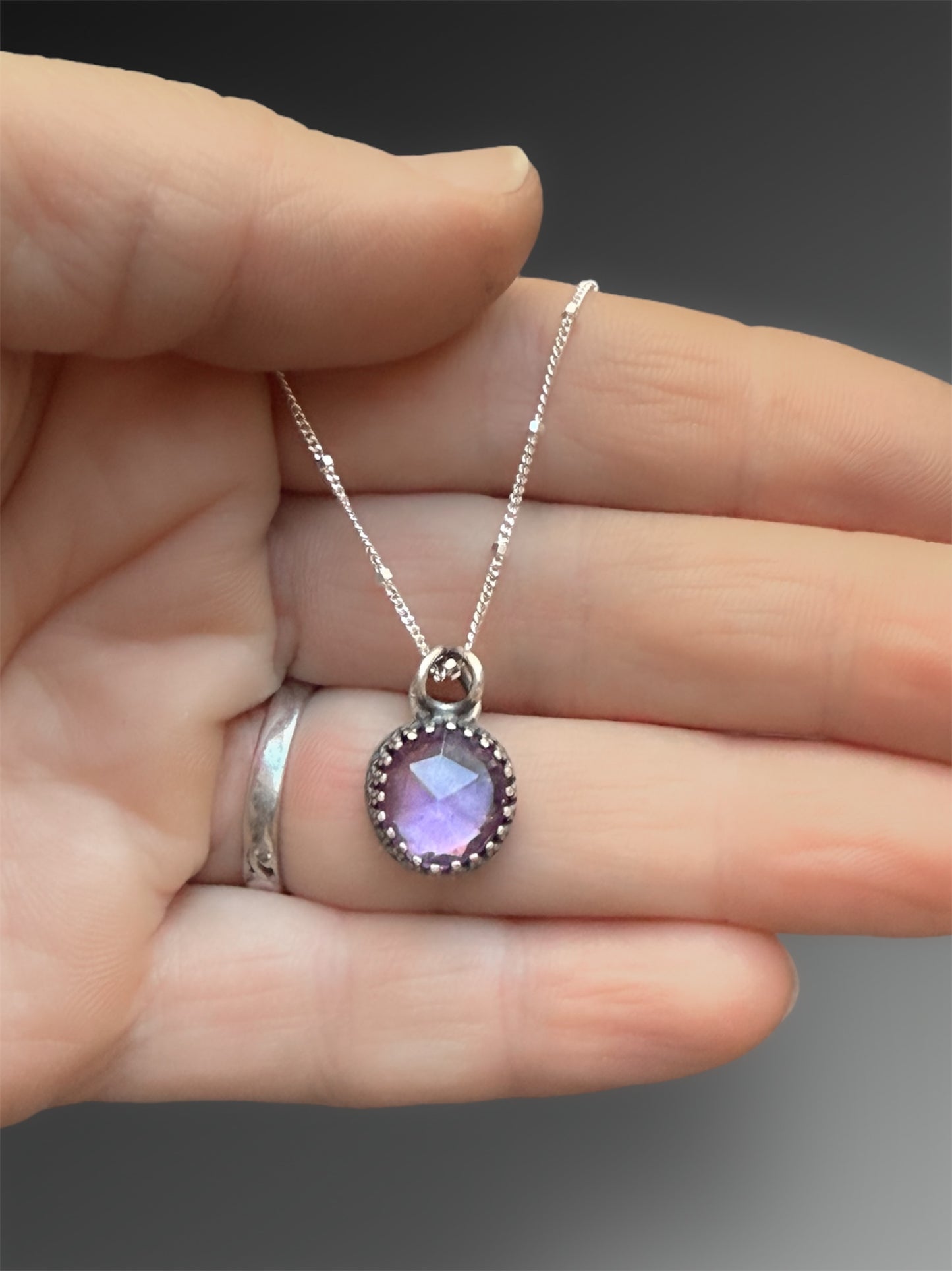 Amethyst Pendant with Leaf on the Reverse