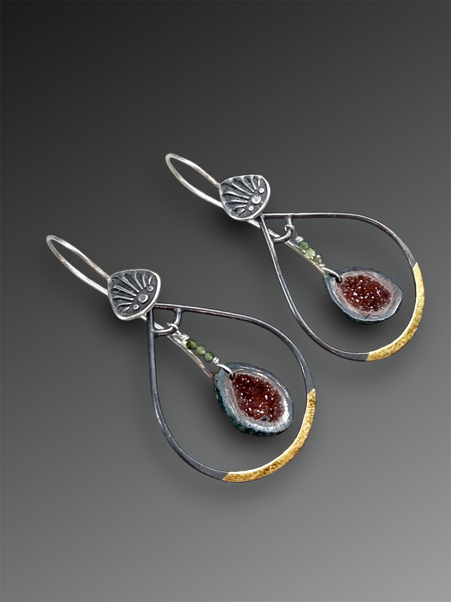 Tabasco Geode Earrings With Keum-Boo and Grandidierite