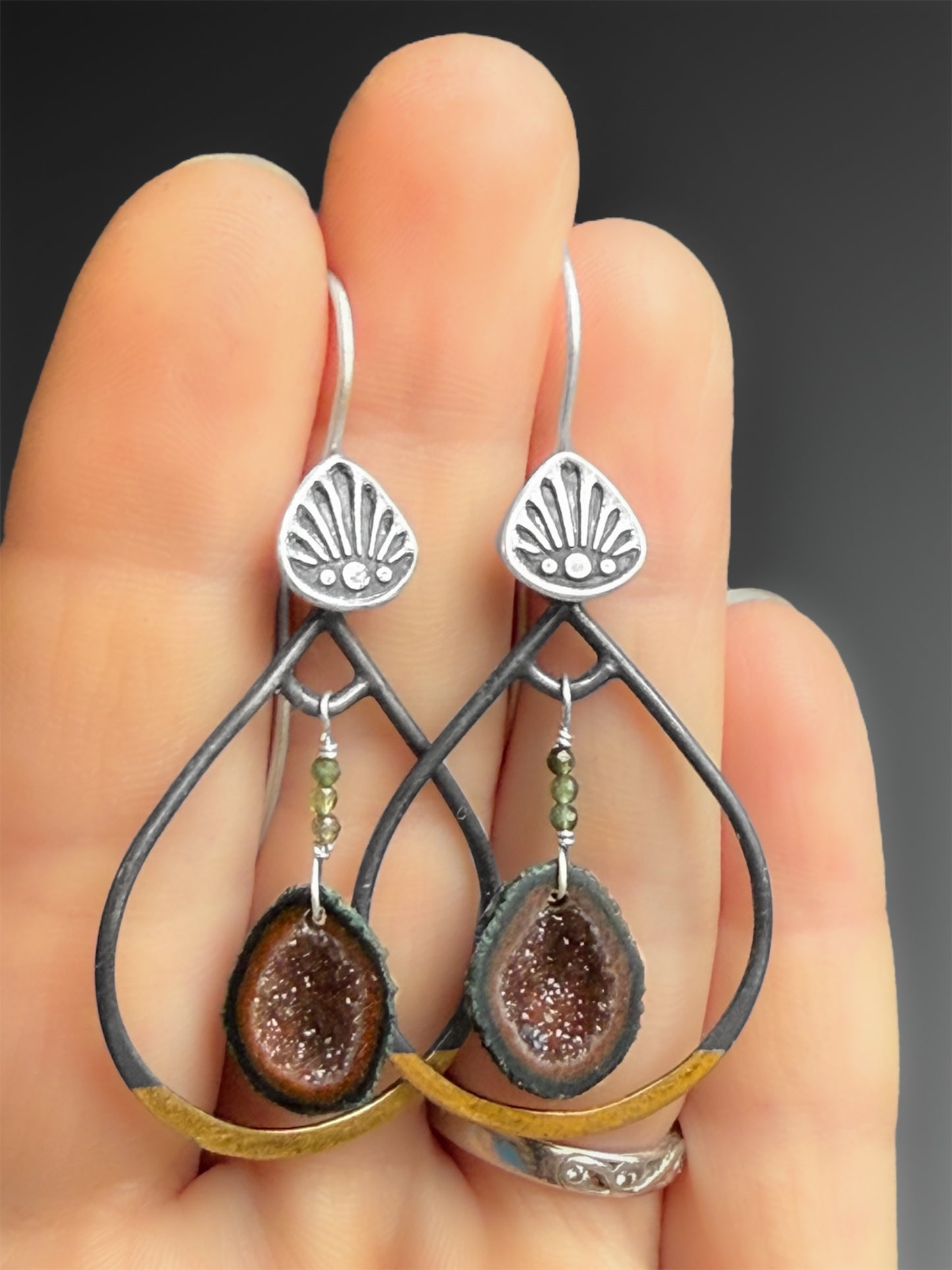 Tabasco Geode Earrings With Keum-Boo and Grandidierite