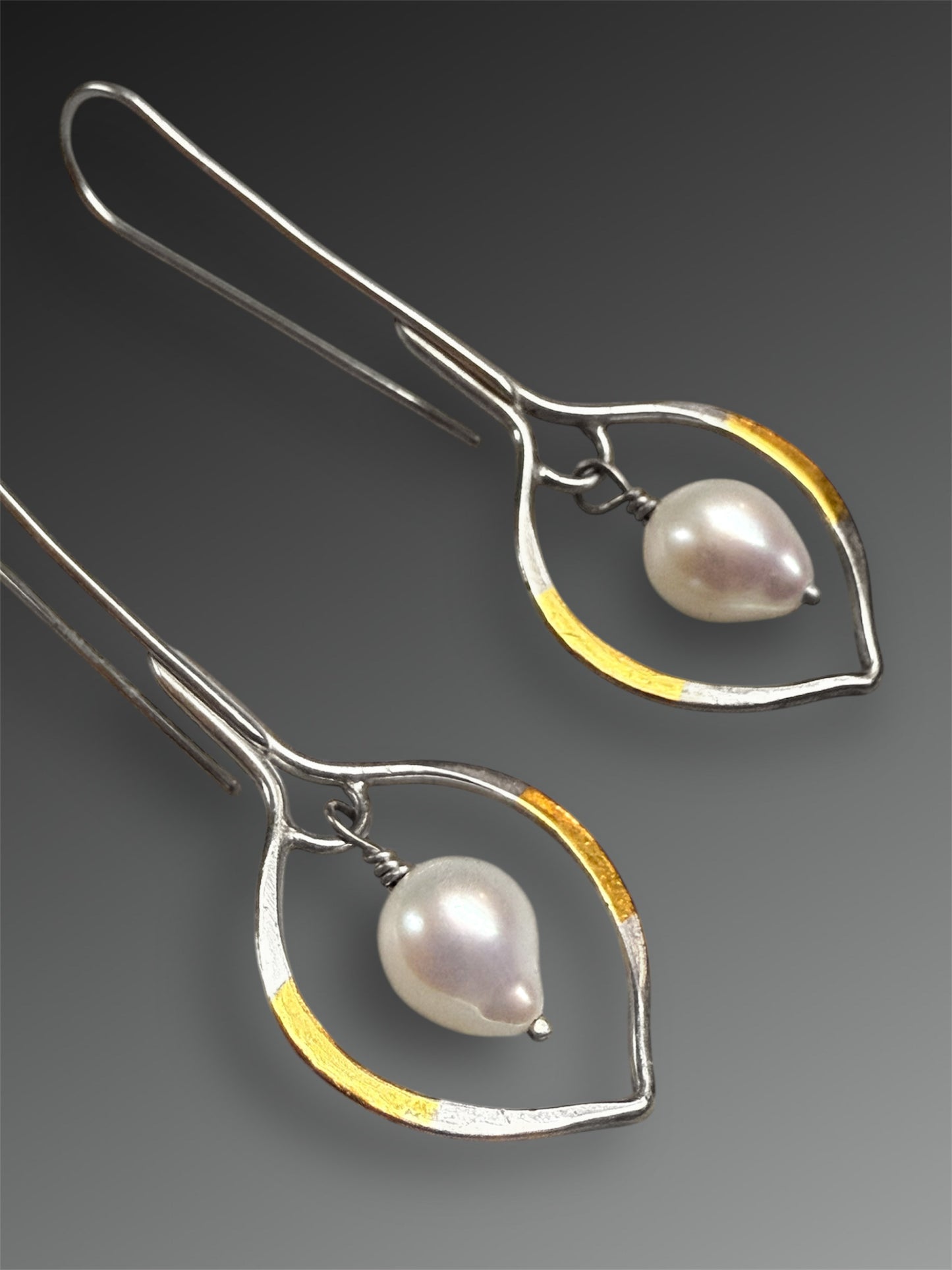 Baroque Pearl Petal Earrings with 24k Gold Keum-Boo