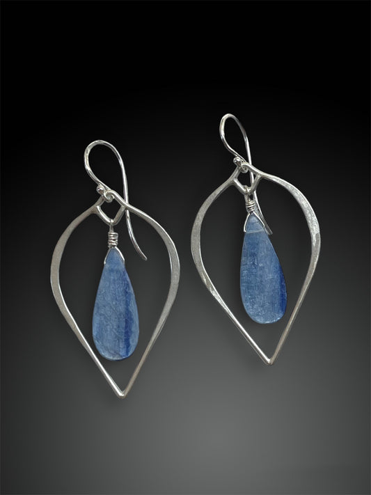 Large Kyanite Teardrop Earrings, Artisanal Silver Jewelry, Slow-Made Goods, Art Jewelry, Hand Fabricated Handmade Metalwork