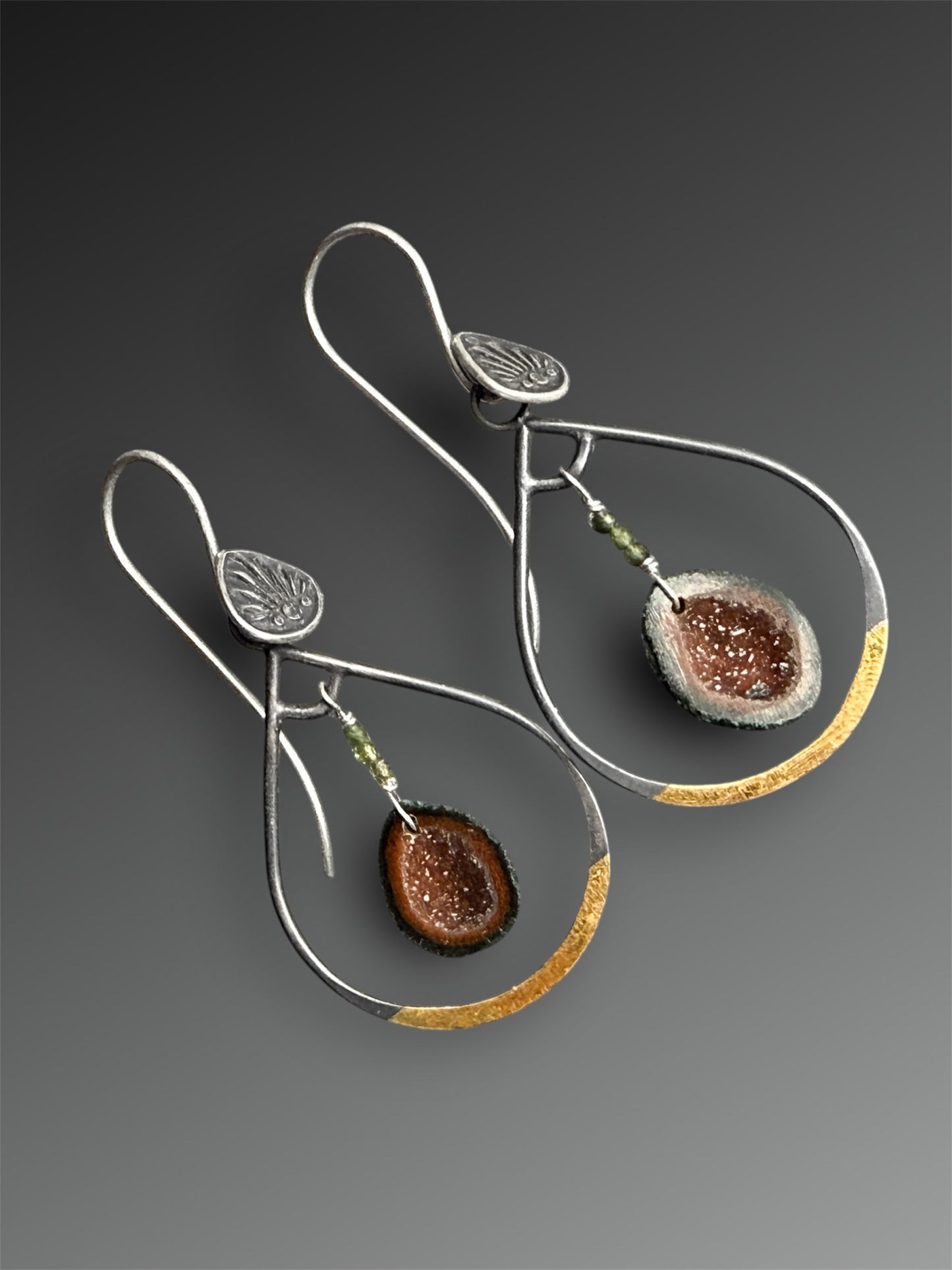 Tabasco Geode Earrings With Keum-Boo and Grandidierite