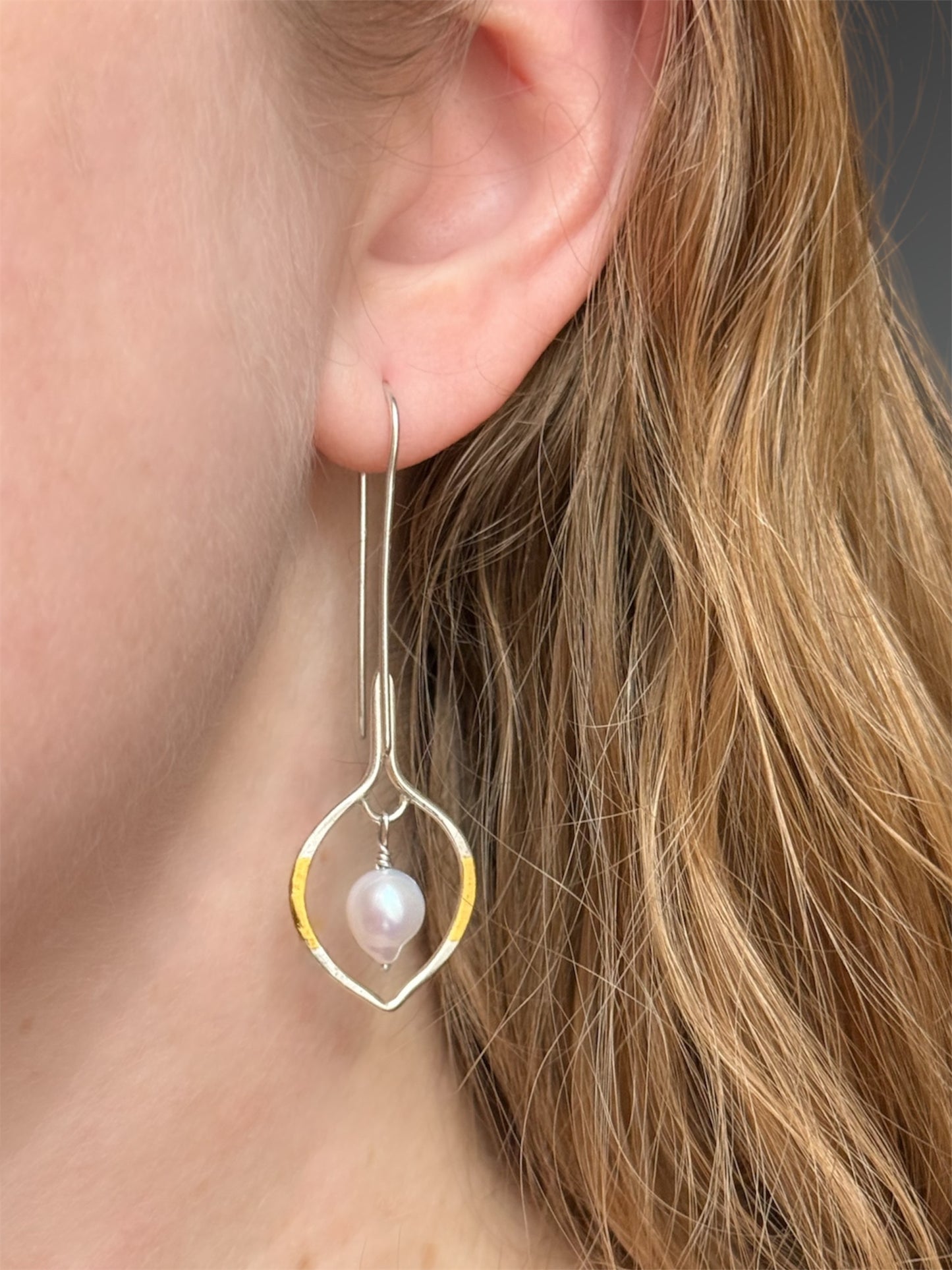 Baroque Pearl Petal Earrings with 24k Gold Keum-Boo