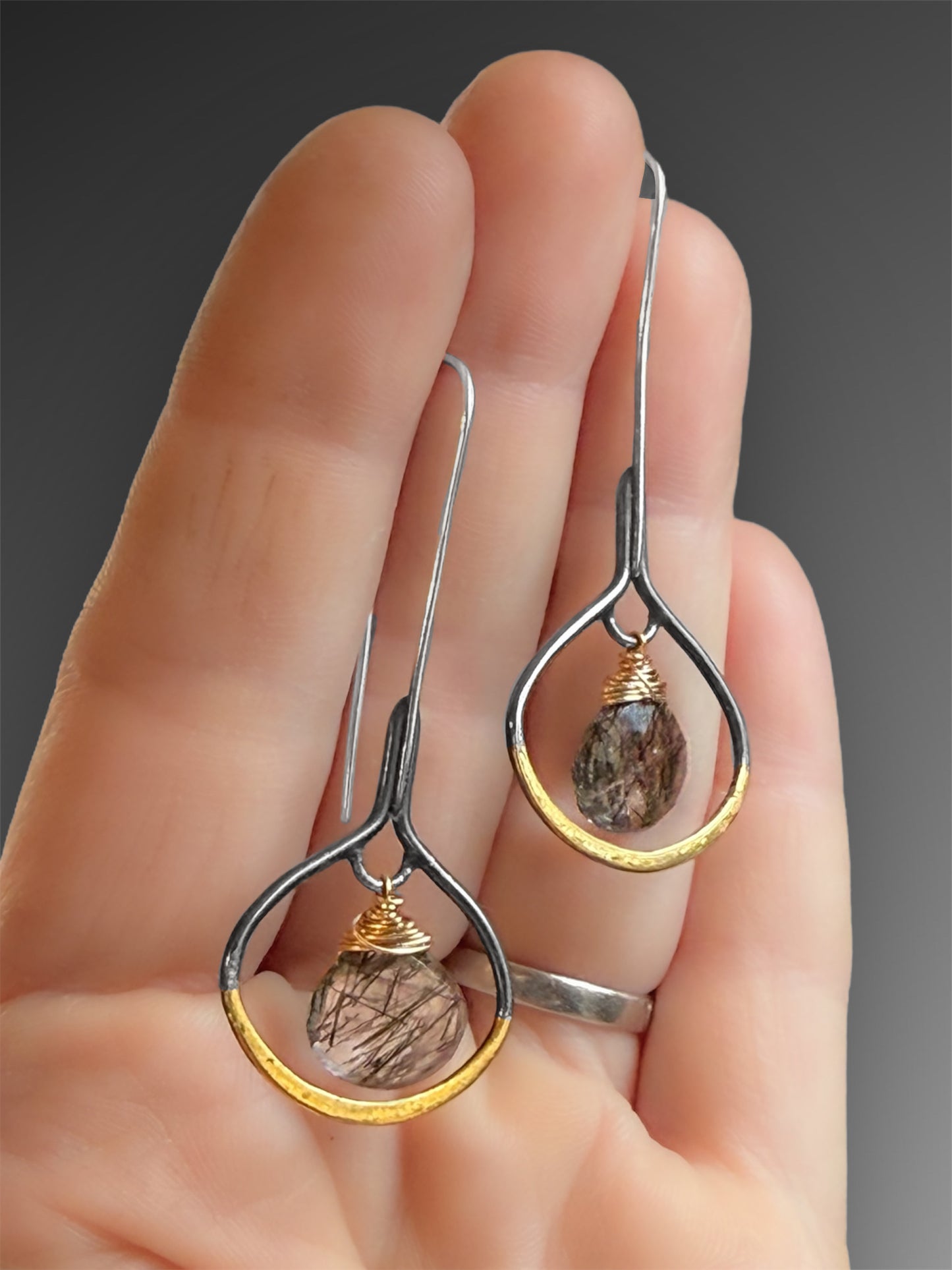 Tourmalinated Quartz Earrings with 24k Gold Keum-Boo