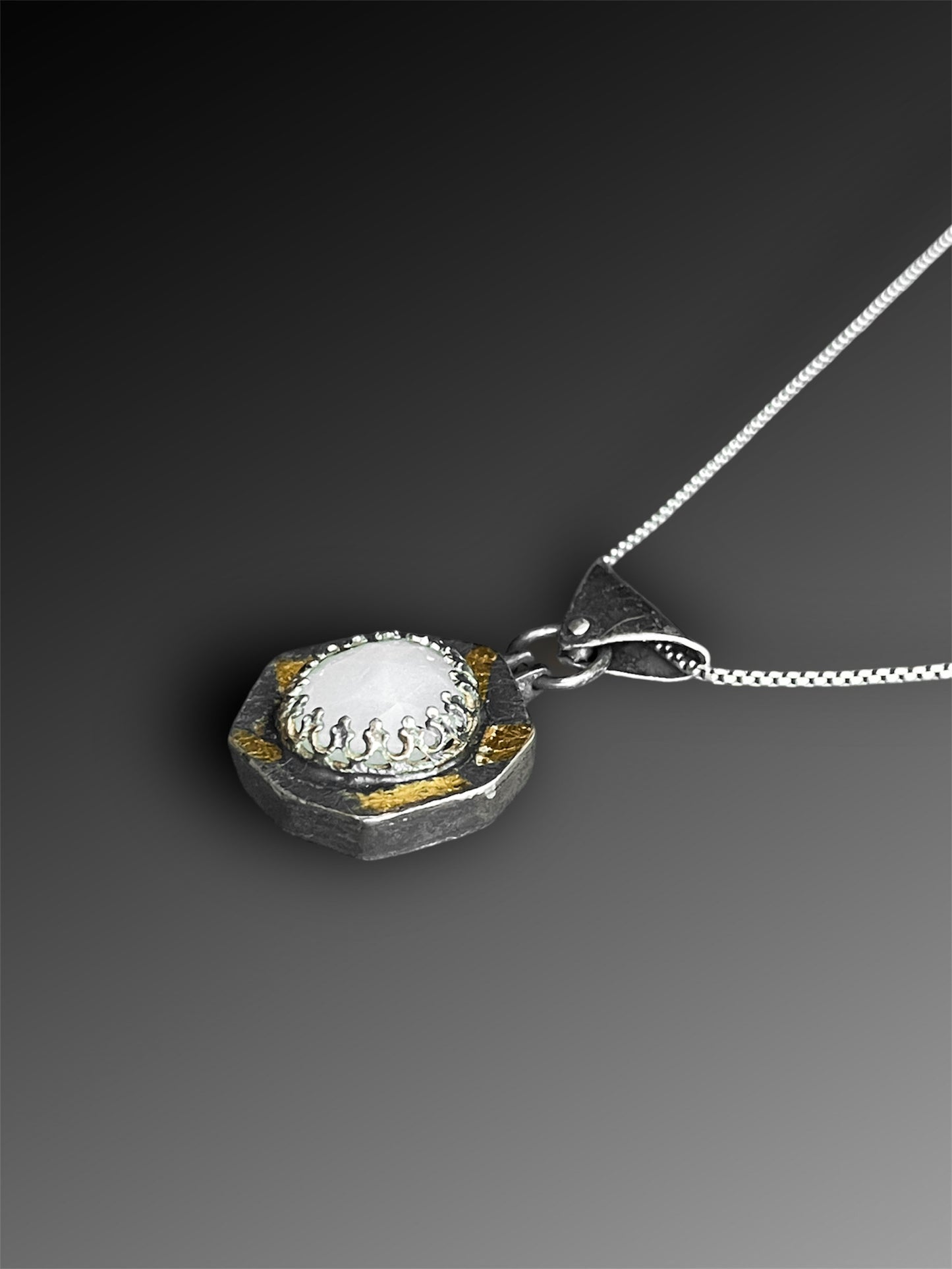 White Moonstone Hollow Form Pendant with Keum-Boo