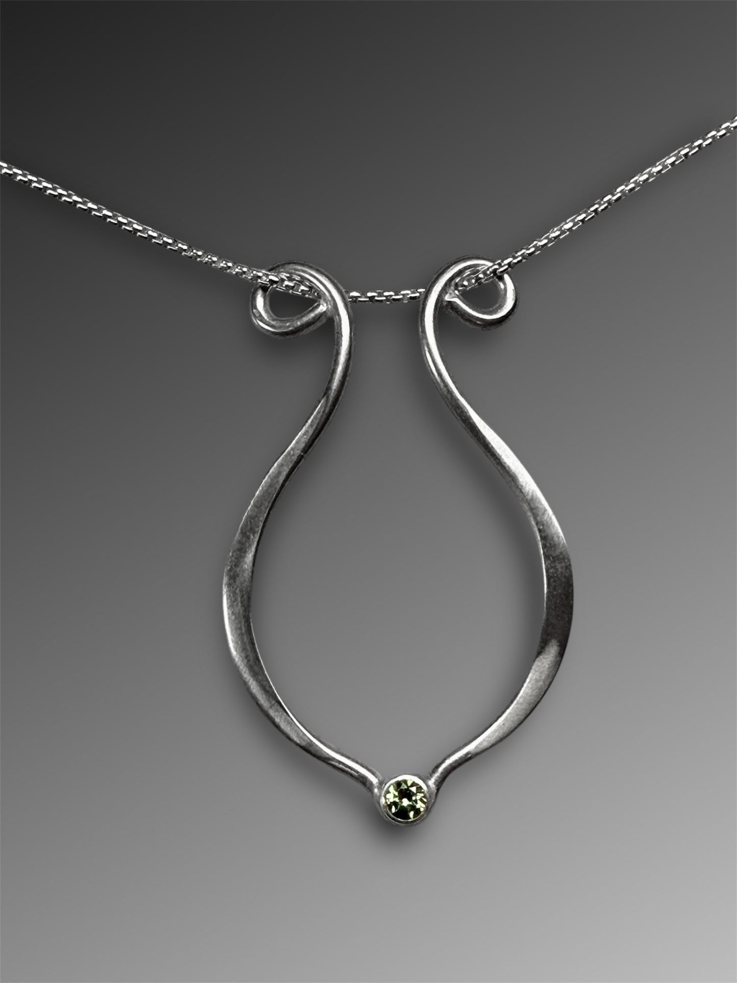 Lyre Ring Holder Necklace with Green Montana Sapphire