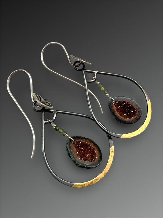 Tabasco Geode Earrings With Keum-Boo and Grandidierite