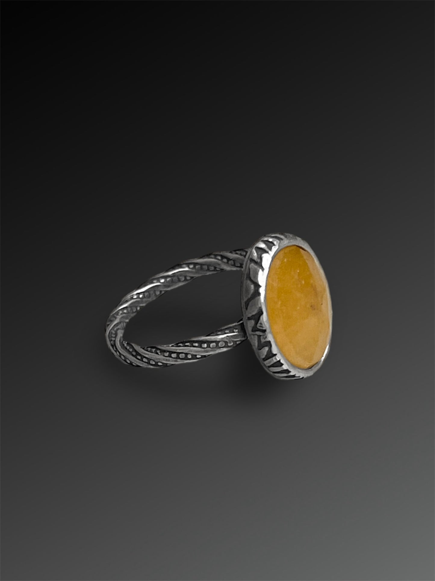 Yellow Calcite Ring with Twisted Band, Size 5 1/2, Artisanal Silver Jewelry, Slow-Made Goods, Art Jewelry, Hand Fabricated Handmade Metalwork