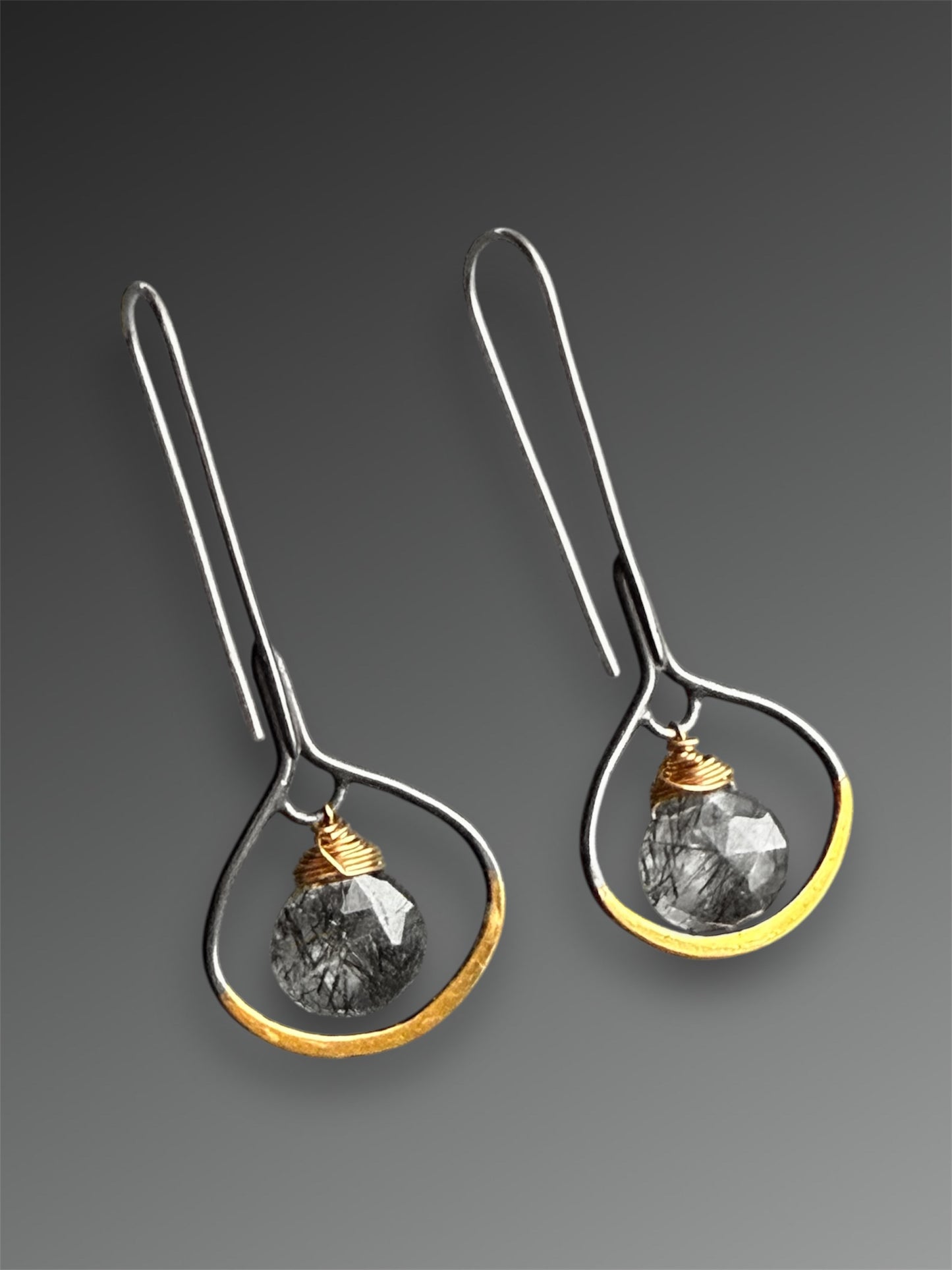 Tourmalinated Quartz Earrings with 24k Gold Keum-Boo