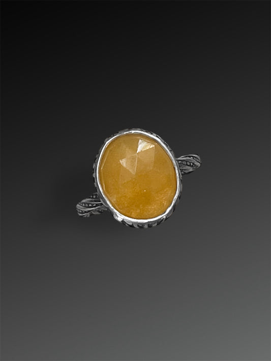 Yellow Calcite Ring with Twisted Band, Size 5 1/2, Artisanal Silver Jewelry, Slow-Made Goods, Art Jewelry, Hand Fabricated Handmade Metalwork