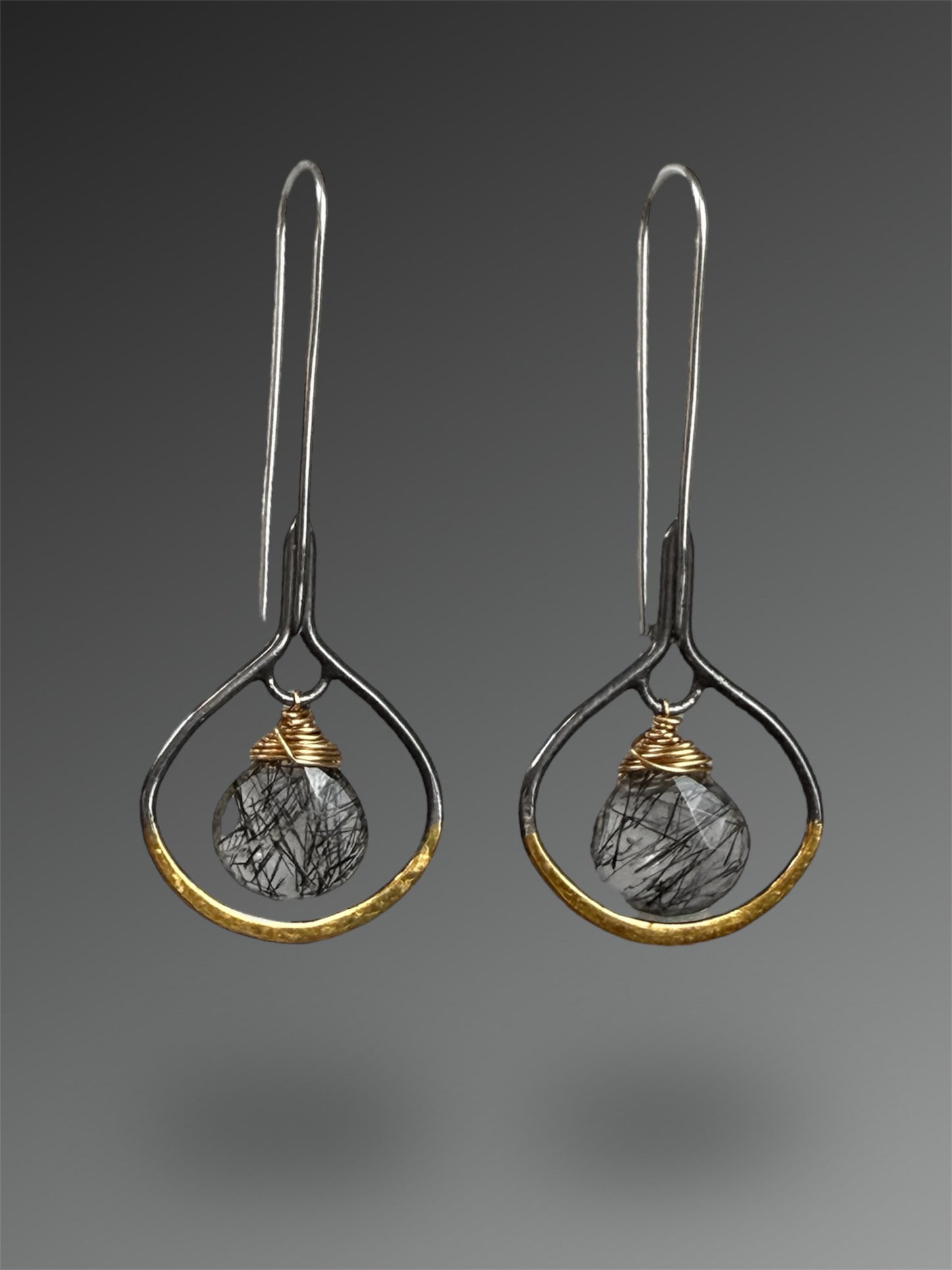 Tourmalinated Quartz Earrings with 24k Gold Keum-Boo