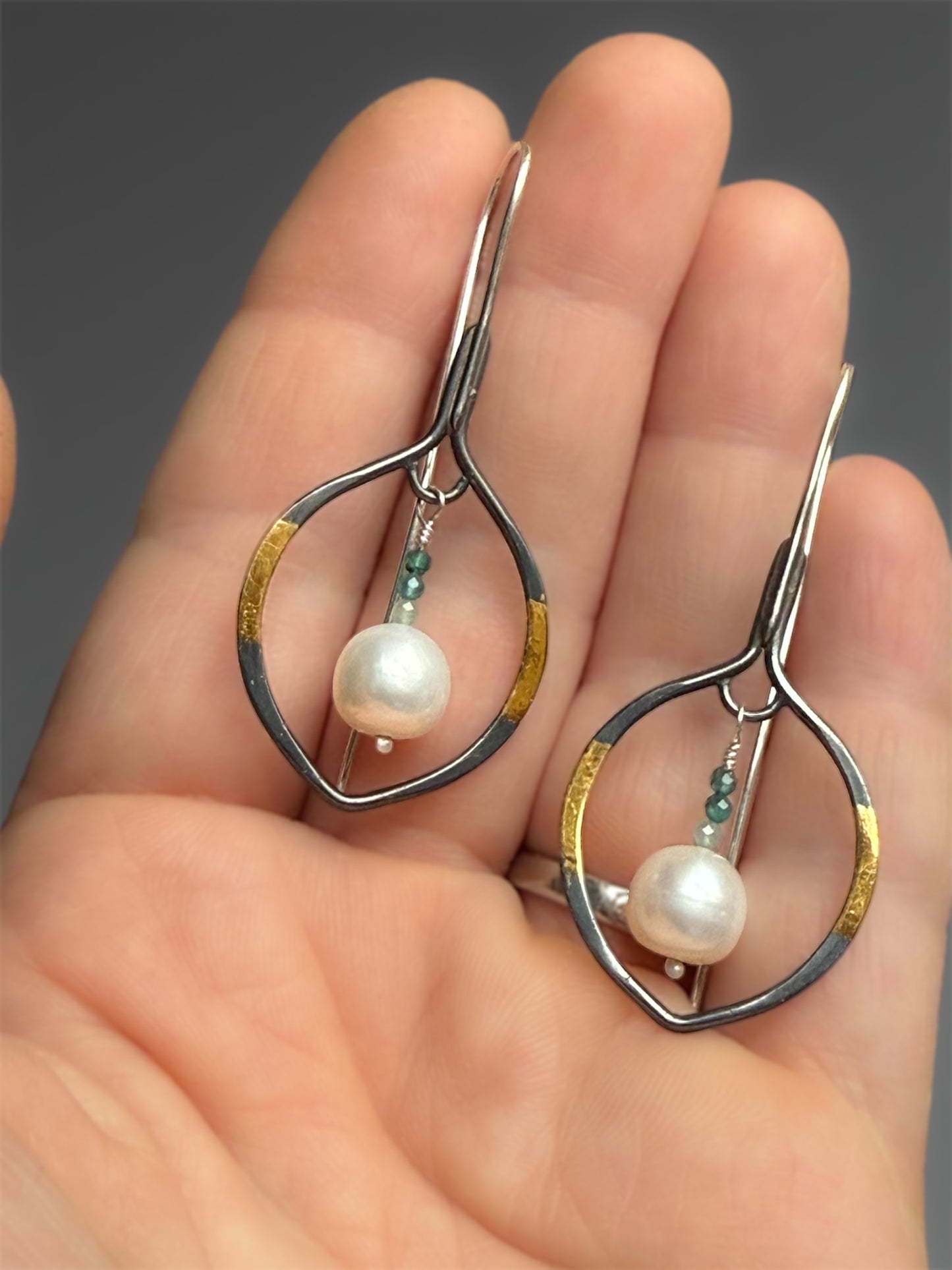 Pearl Petal Earrings with Grandidierite and 24k Gold Keum-Boo