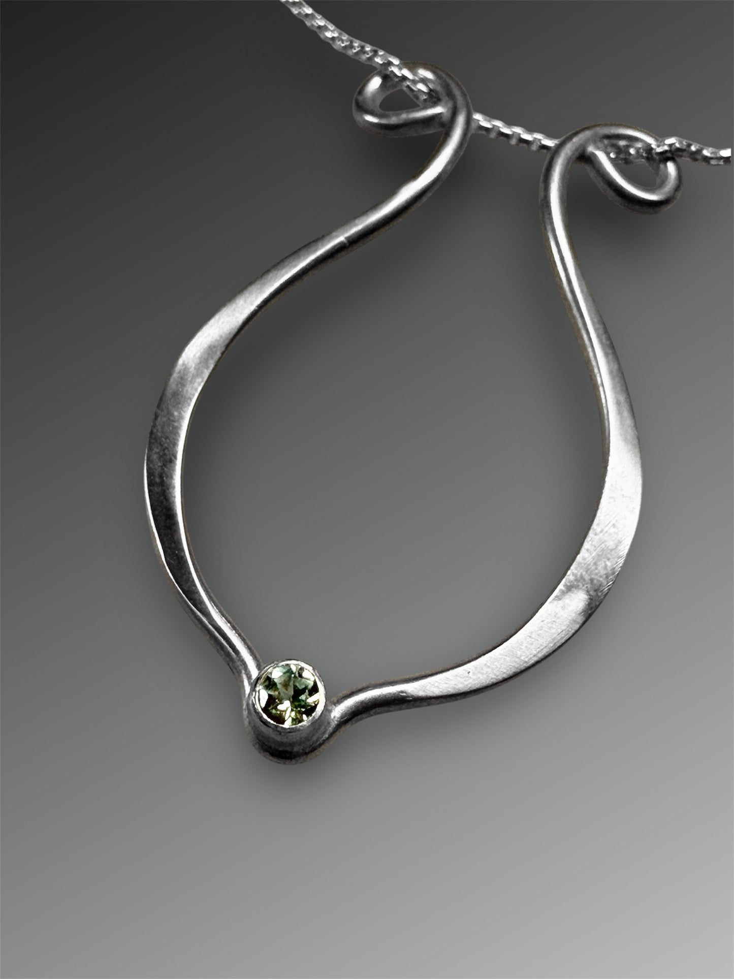 Lyre Ring Holder Necklace with Green Montana Sapphire