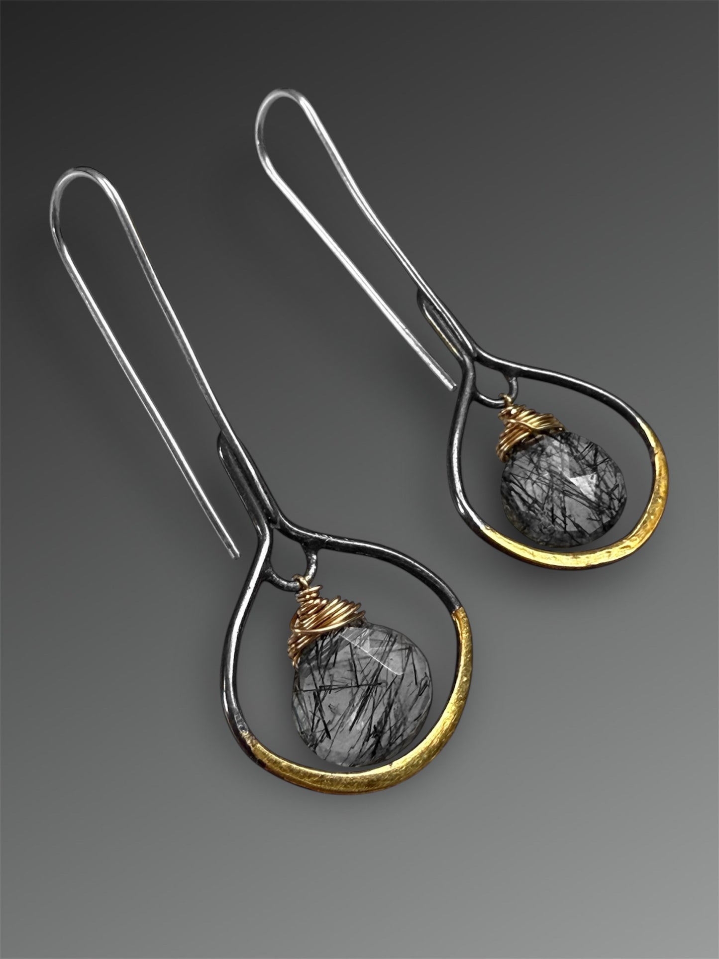 Tourmalinated Quartz Earrings with 24k Gold Keum-Boo