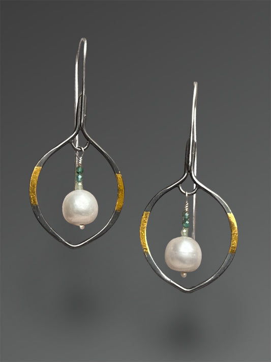 Pearl Petal Earrings with Grandidierite and 24k Gold Keum-Boo