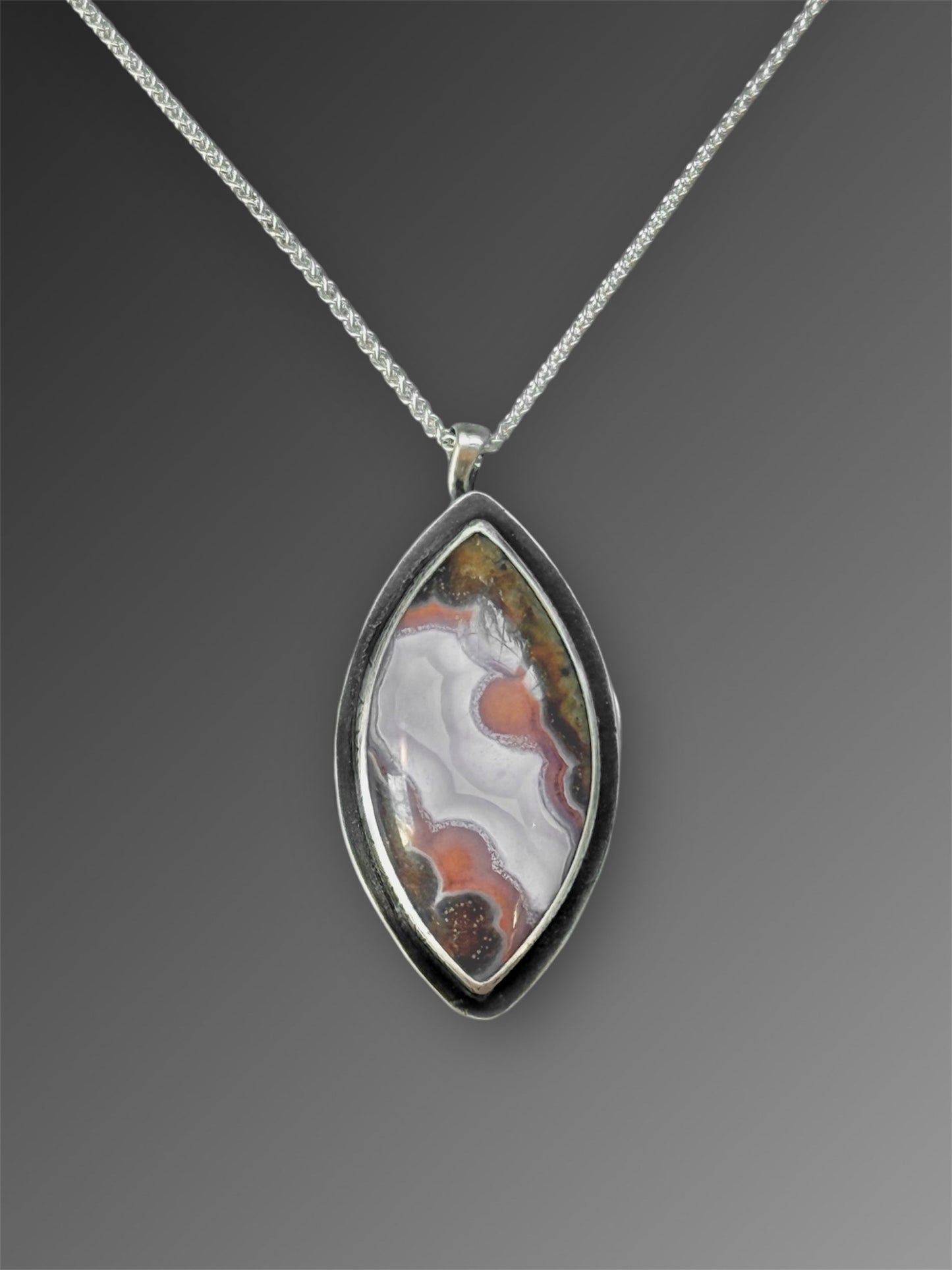 Reserved for Cindy I.: Story Locket with Agua Nueva Agate, Gray Moonstone, and Spessartine Garnet