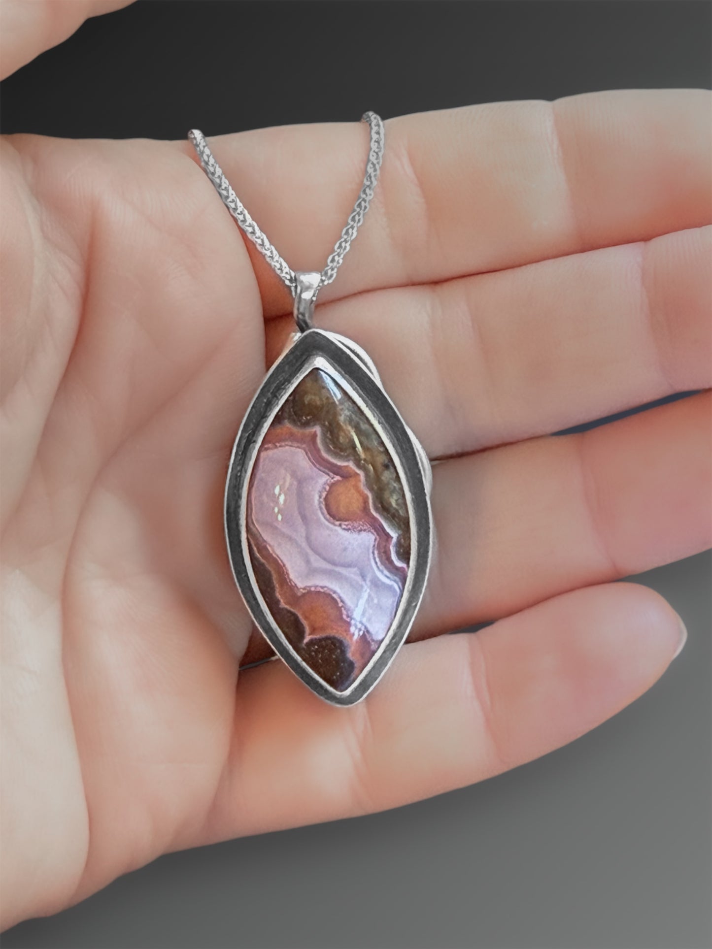 Reserved for Cindy I.: Story Locket with Agua Nueva Agate, Gray Moonstone, and Spessartine Garnet