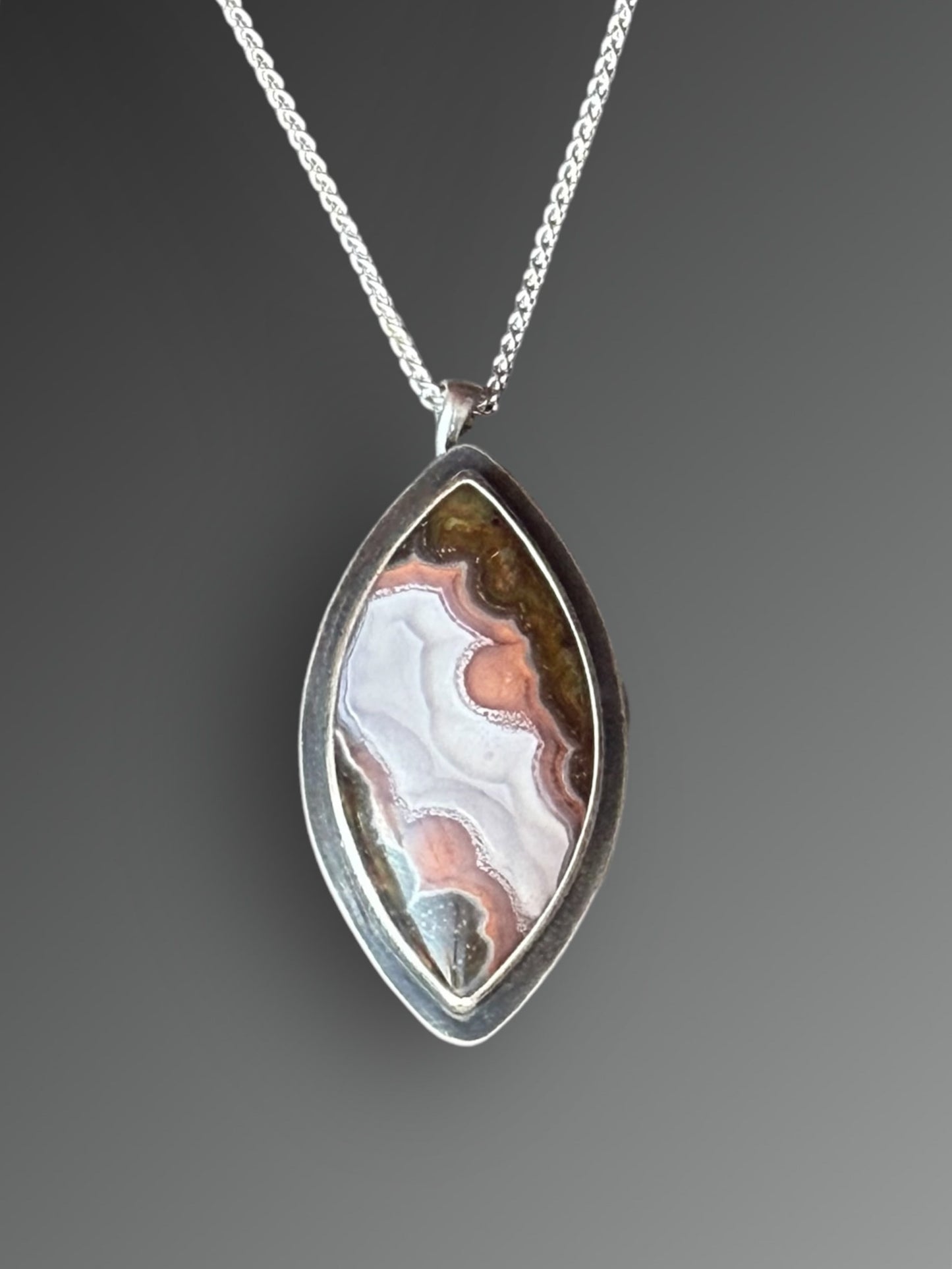 Reserved for Cindy I.: Story Locket with Agua Nueva Agate, Gray Moonstone, and Spessartine Garnet