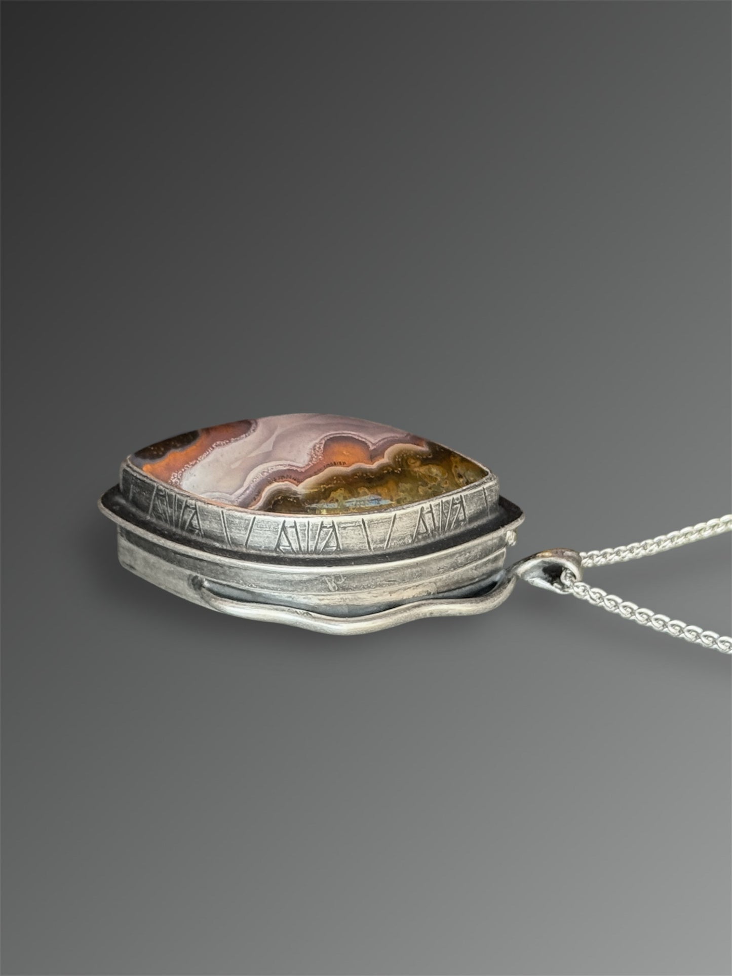 Reserved for Cindy I.: Story Locket with Agua Nueva Agate, Gray Moonstone, and Spessartine Garnet