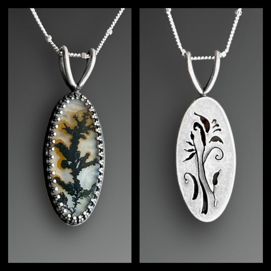 Dendritic Agate Necklace with Pierced Design on the Reverse