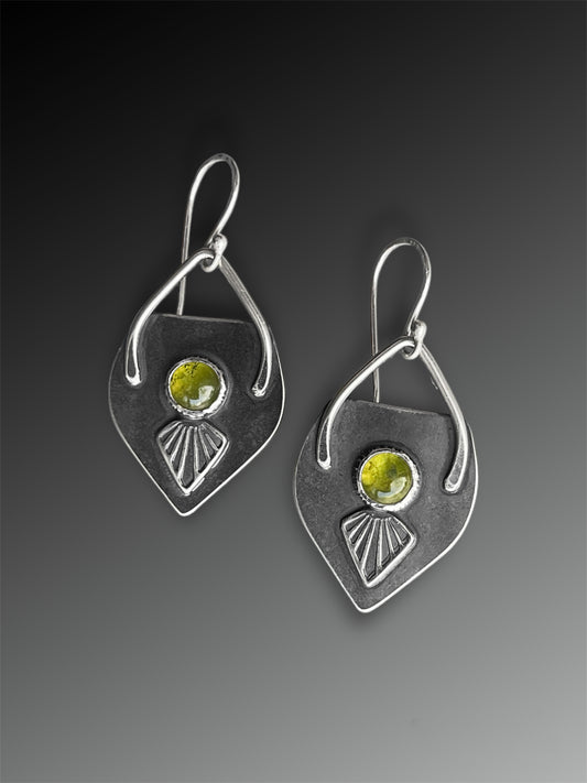 Vesuvianite Art Deco Spade Earrings