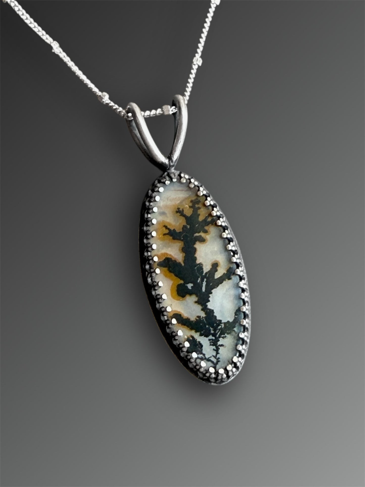 Dendritic Agate Necklace with Pierced Design on the Reverse