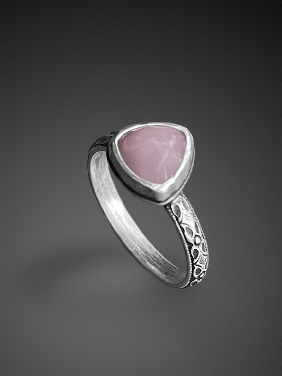 Pink Opal Ring with Floral Band, Size 7.25