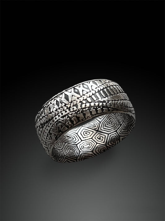 Hollow Form Patterned Ring, size 13.75, Artisanal Silver Jewelry, Slow-Made Goods, Art Jewelry, Hand Fabricated Handmade Metalwork