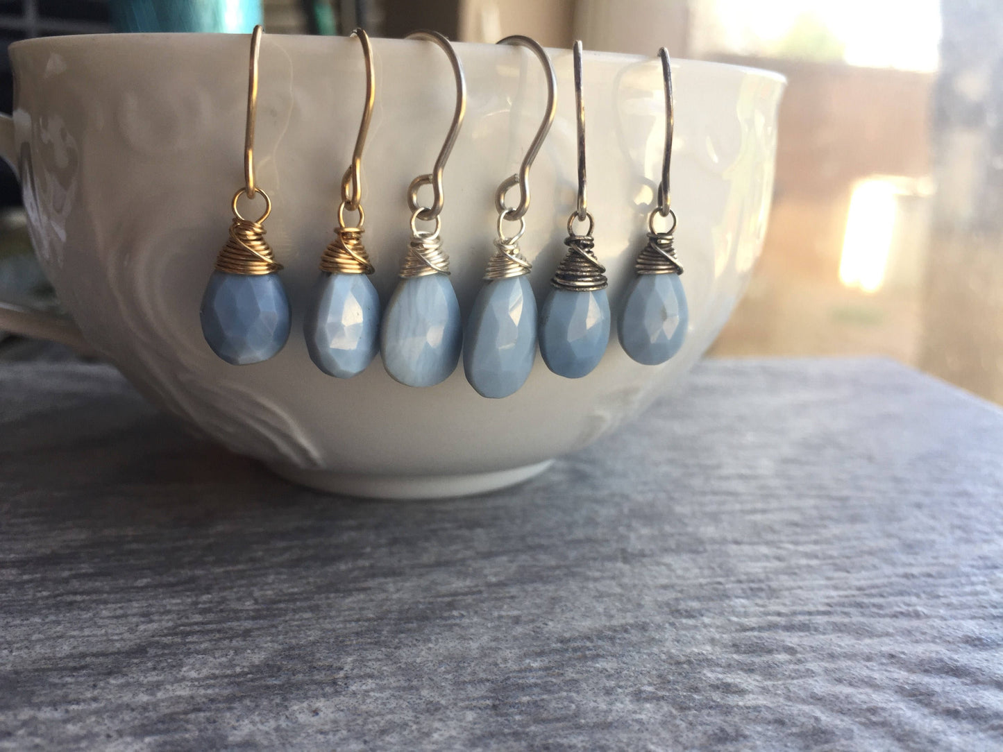 Blue Peruvian Opal Drop Earrings