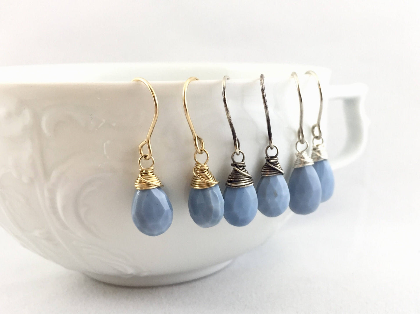 Blue Peruvian Opal Drop Earrings