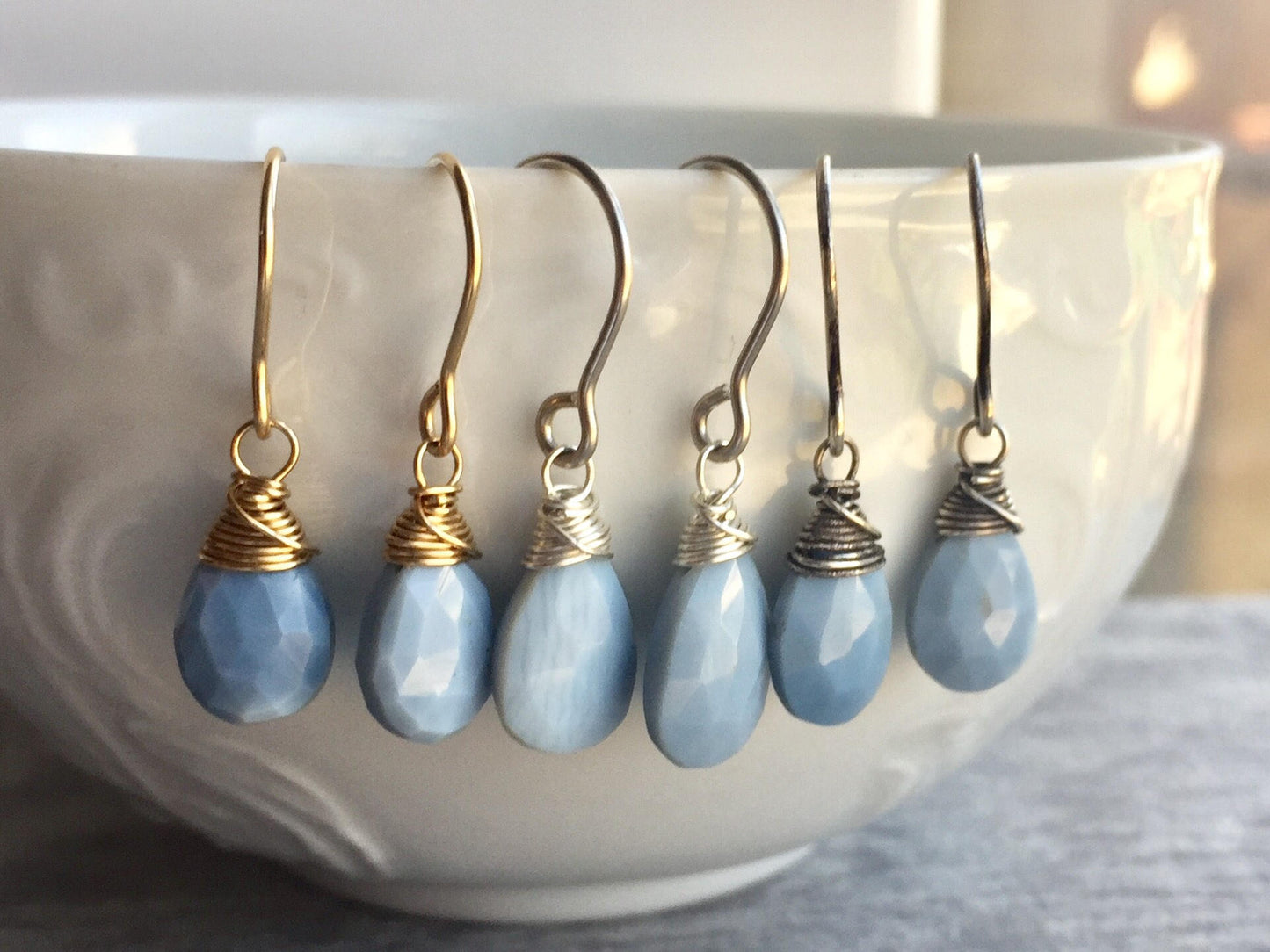 Blue Peruvian Opal Drop Earrings